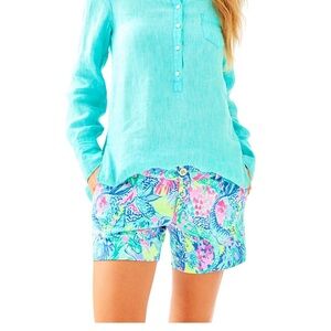 Lilly Pulitzer Size 8 Deanna Linen Popover Woven Tunic Green